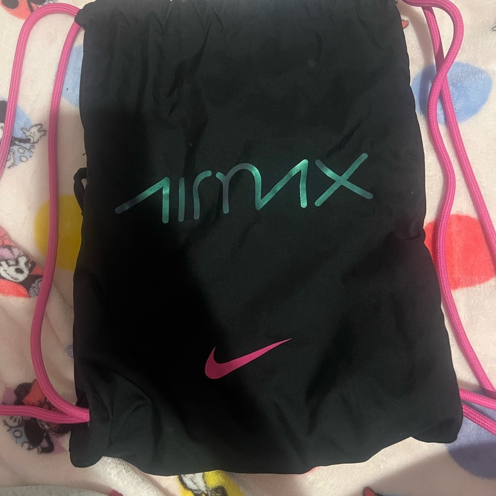 Nike Air Max Black Drawstring Bag with Pink and Teal Accents